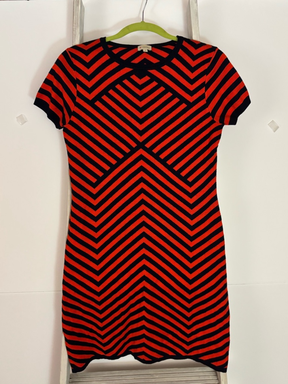 Red/ Navy Chevron Knit Mini Dress, business casual, old money, classic, chic